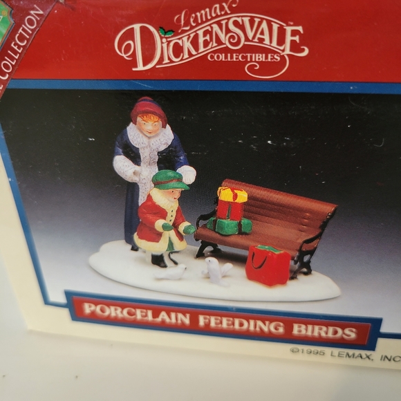 Vintage 1995 Lemax Dickensvale Collectibles Porcelain Woman & Child Feeding Bird - Picture 2 of 4
